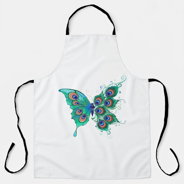 Tablier Papillon aux plumes de paon vert (Recto)