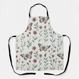 Tablier Papillon beige doux et motif sans couture de fleur