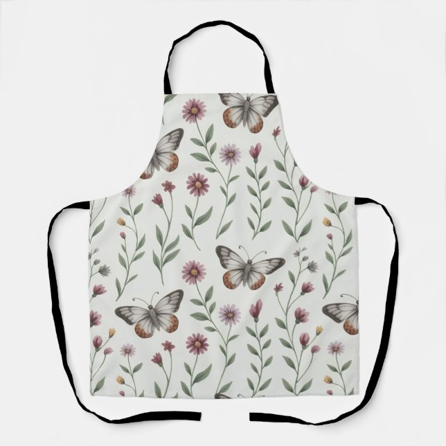 Tablier Papillon beige doux et motif sans couture de fleur (Recto)