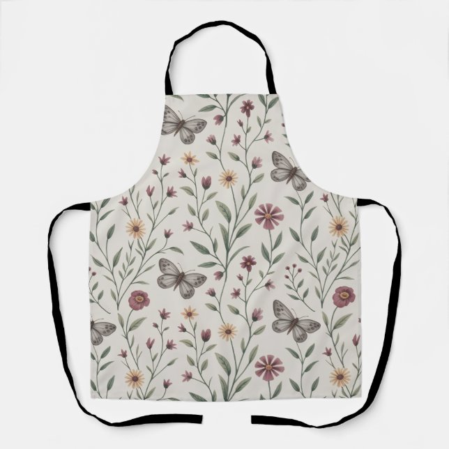 Tablier Papillon beige doux et motif sans couture de fleur (Recto)