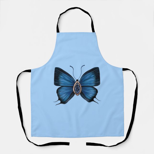 Tablier Papillon bleu de naissance personnalisé septembre (Recto)