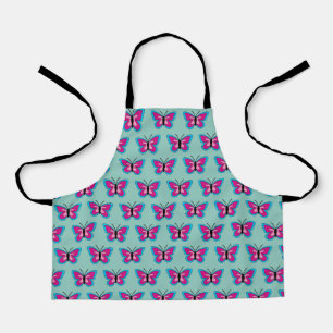 Tablier Papillon bleu magenta rose