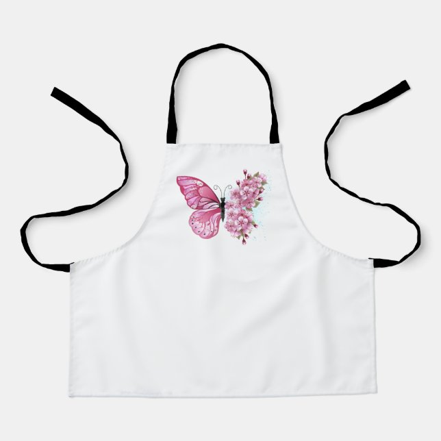 Tablier Papillon de fleurs avec Sakura rose (Recto)