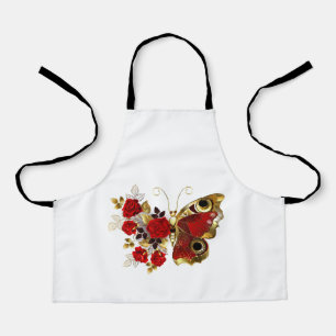 Tablier Papillon de fleurs rouges aux roses rouges