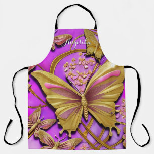 Tablier Papillon en or rose chaud nom personnalisé
