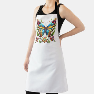 Tablier Papillon en vitrail coloré avec fleurs