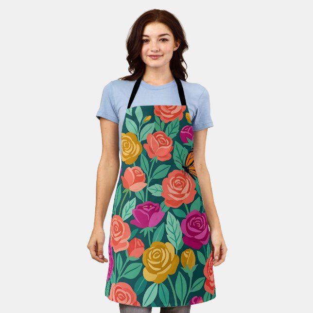 Tablier Papillon Jardin Roses Abstraites (Porté)