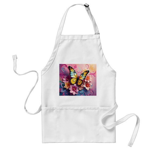 Tablier Papillon majestueux aux perles florales (Devant)