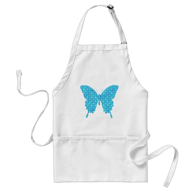 Tablier Papillon, motif en bleu, turquoise, blanc (Devant)