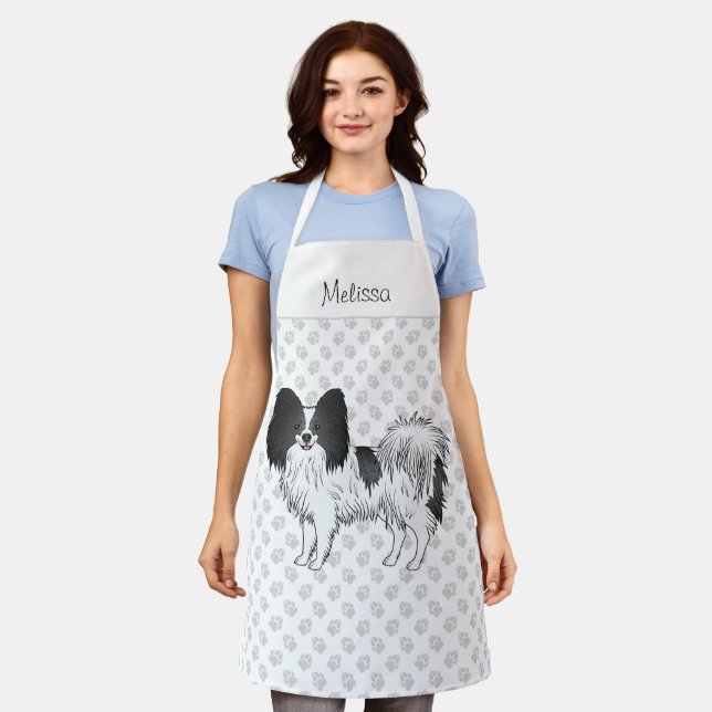 Tablier Papillon noir et blanc Chien mignon avec texte per (Porté)