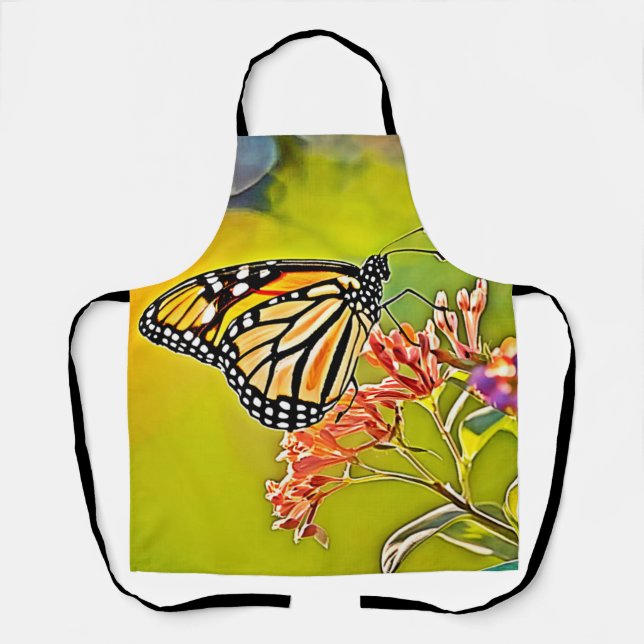 Tablier Papillon orange sur la conception de fleurs roses (Recto)