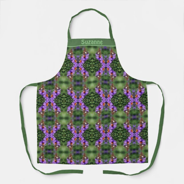 Tablier Papillon sur la fleur d'aster personnalisée (Recto)