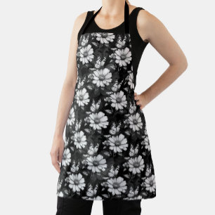Tablier Papillon sur Motif à fleurs - Noir