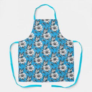 Tablier Papillon sur Motif de fleurs Design bleu