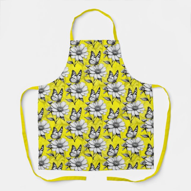 Tablier Papillon sur Motif Fleur Design Jaune (Recto)
