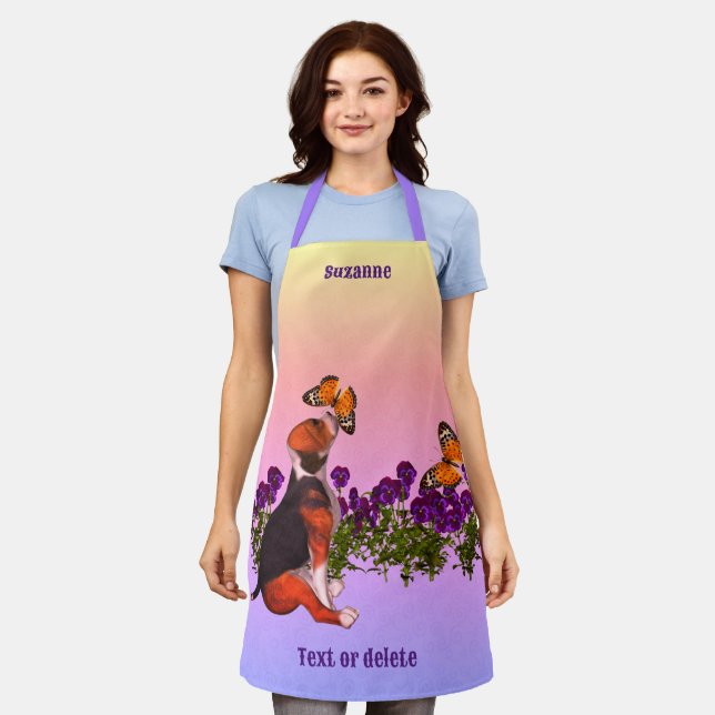 Tablier Papillons beagles Fleurs Animaux Personnalisés (Porté)