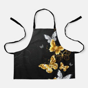 Tablier Papillons d'or et de blanc