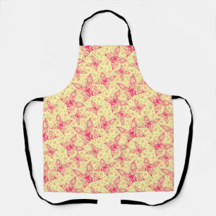 Tablier papillons en dentelle pourpre sur pois jaune