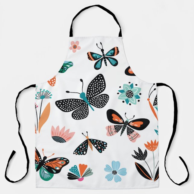 Tablier Papillons et fleurs, collection dessinée à la main (Recto)