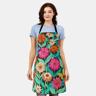 Tablier Papillons Jardin Zinnias Abstrait