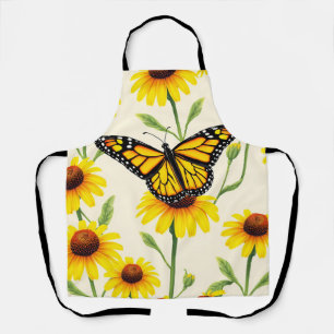 Tablier Papillons Monarques Motif Marguerites Jaunes