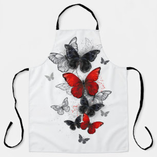 Tablier Papillons Morpho Noirs et Rouges en Vol