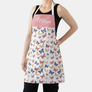 Tablier Papillons Rose Violet Nom Personnalisé 