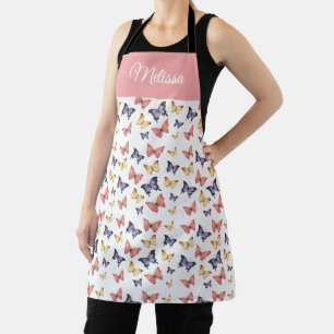 Tablier Papillons Rose Violet Nom Personnalisé 