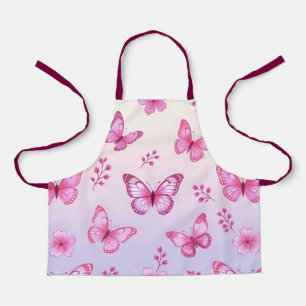 Tablier Papillons roses et motif de fleurs