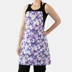 Tablier Papillons Violets Élégance Moderne Monogramme Pers