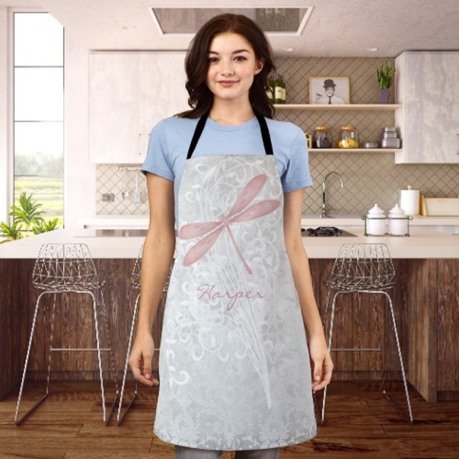 Tablier Papon à libellules roses personnalisé (Pink Dragonfly Personalized Apron)