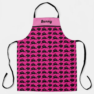 Tablier Pâques Apron rose avec lapins noirs Personnalisé
