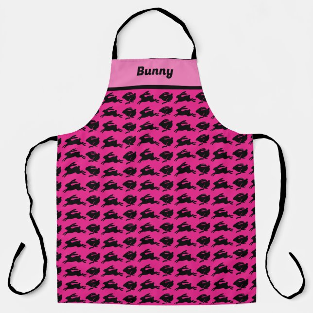 Tablier Pâques Apron rose avec lapins noirs Personnalisé (Recto)
