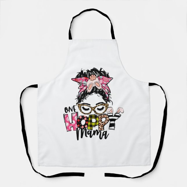 Tablier Pâques Une Mama Hoppy Messy Bun Maman Bunny Leopar (Recto)