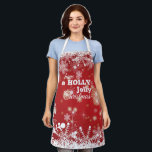 Tablier Parc des flocons de Noël<br><div class="desc">Un tablier à thème de vacances avec un arrière - plan rouge avec une bordure supérieure et inférieure de flocons de neige dérivent. (Vecteurs de Arrière - plan de Noël vectoriels par Vecteezy). L'aire est facile à customiser avec votre libellé, votre police et votre couleur de police.Pas exactement ce que...</div>