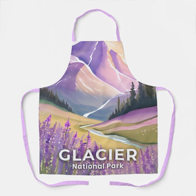 Tablier Parc national de Glacier | Aquarelle lavande de pr (Recto)