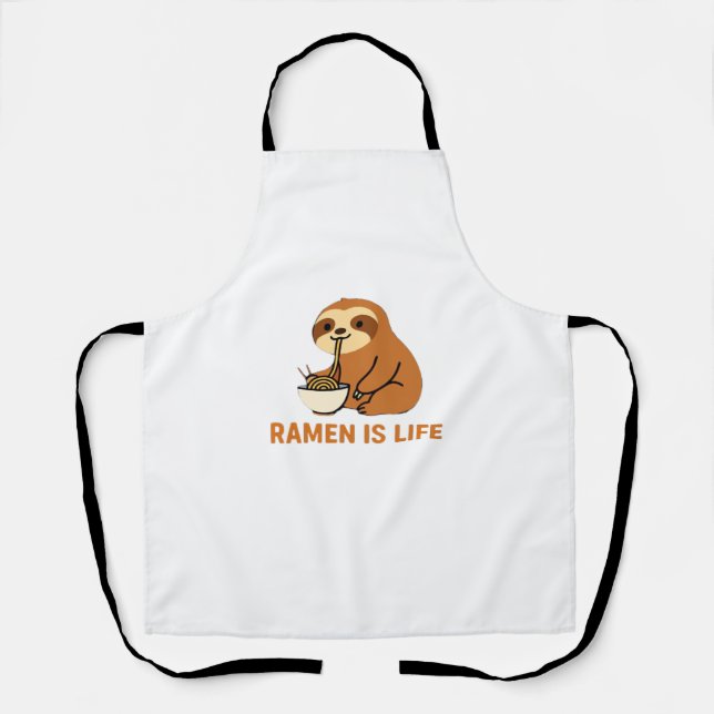 Tablier Paresseux mignon mangeant des ramen � Conception a (Recto)