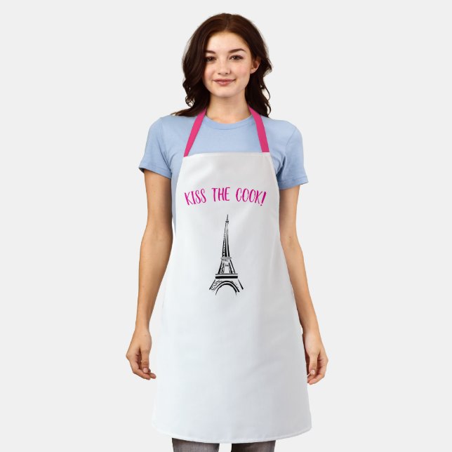 Tablier Paris baiser le cuisinier rose et noir Sai (Porté)