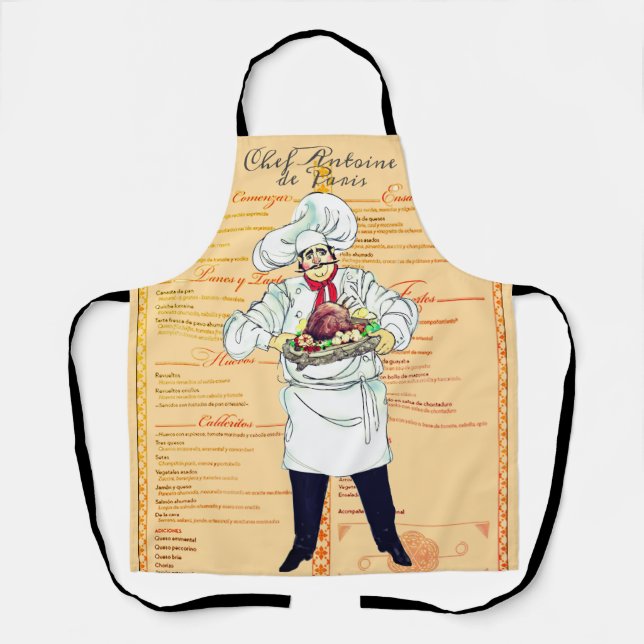 Tablier Paris France Chef Caricature Menu Texte (Recto)