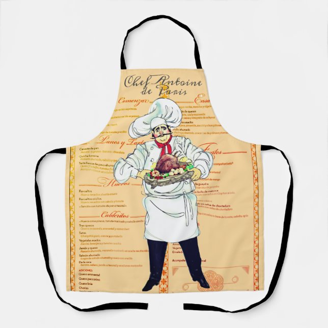 Tablier Paris France Chef Caricature Texte du Menu (Recto)