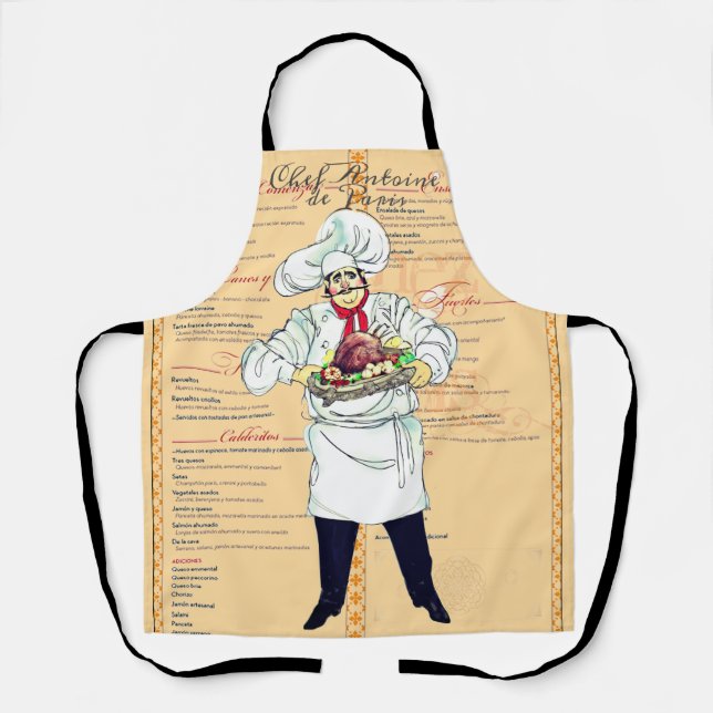 Tablier Paris France Chef Caricature Texte du Menu (Recto)