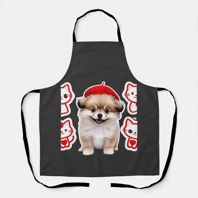 Tablier Paris Pup & Kitty Crew � Chien et chat au béret mi (Recto)