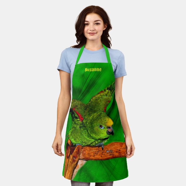 Tablier Parrot Amazon Jaune Cute Personnalisé (Porté)