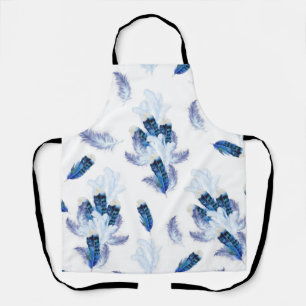 Tablier Parrot Exotique-Blanc Bleu Plumes Répéter