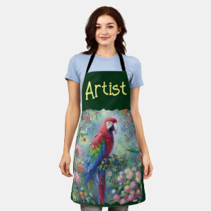 Tablier Parrot Oiseau Jungle Floral Rouge Bleu Vert Fleurs