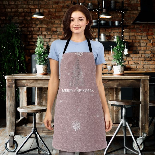 Tablier Parties scintillant d'arbre de Noël et flocons de  (Pink Christmas Tree Glitter and Snowflakes Apron)