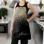 Tablier Parties scintillant d'or noir Girl Monogramme Nom<br><div class="desc">Parties scintillant d'étincelle noire et or brossé Monogramme en métal brossé Nom d'appart. Cela rend le cadeau parfait pour 16 ans,  mariage,  douche nuptiale,  anniversaire,  baby shower ou bachelorette pour quelqu'un qui aime le luxe glam et les styles chic.</div>