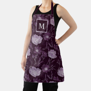 Tablier Parties scintillant florale violet Motif Monogramm