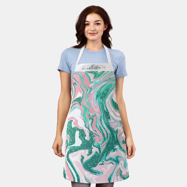 Tablier Parties scintillant moderne blanche rose Turquoise (Porté)