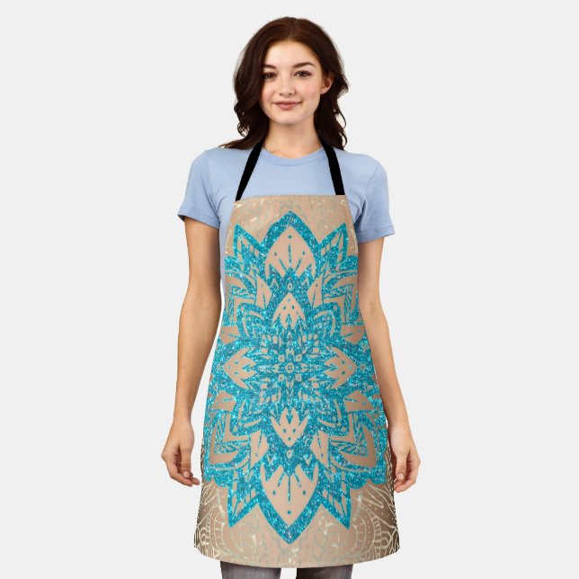 Tablier Parties scintillant turquoise Mandala 2 (Porté)